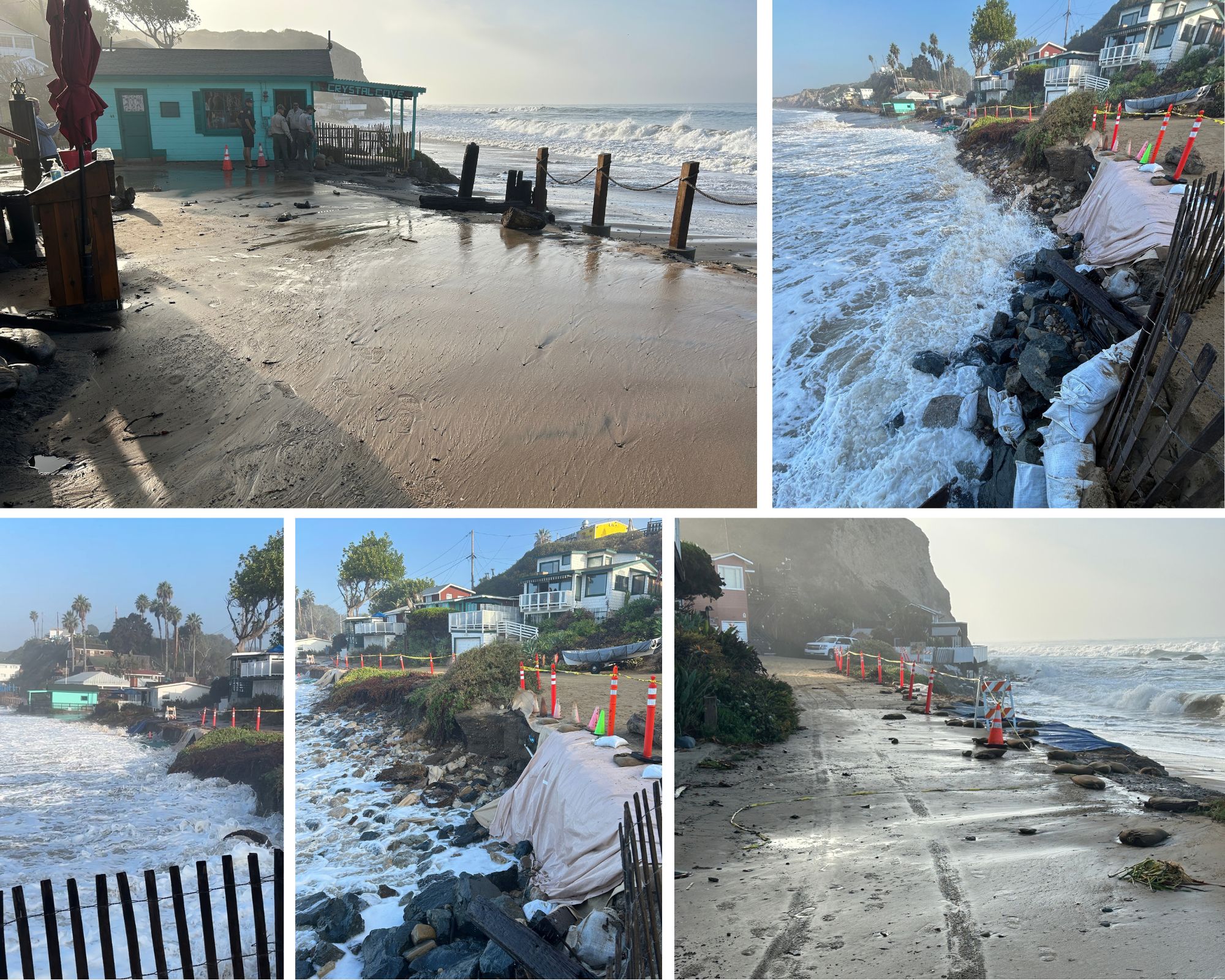 High surf and strong tides from Tropical Storm Rachel have caused coastal erosion and damage to roads at Crystal Cove State Park. Photos from California State Parks.
